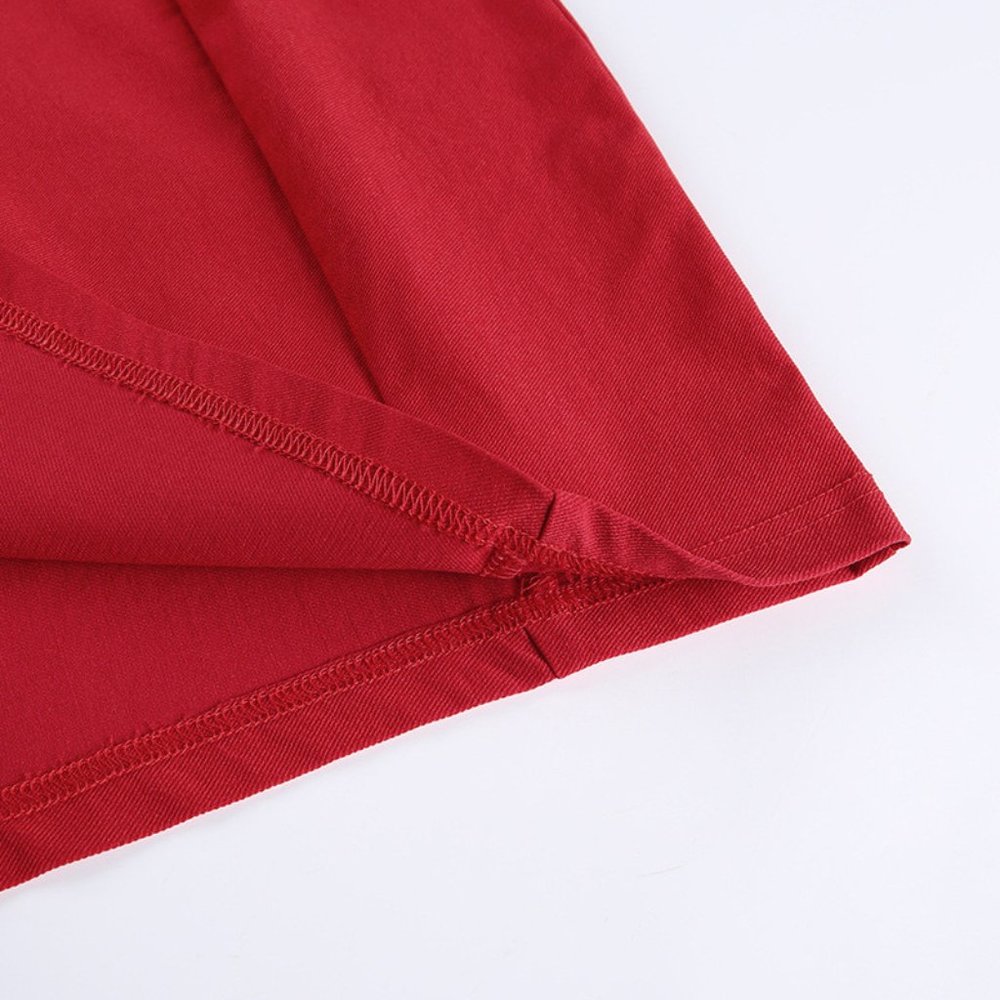 RED RUFFLE MINI PUFF SLEEVE DRESS - Picture 7 of 8